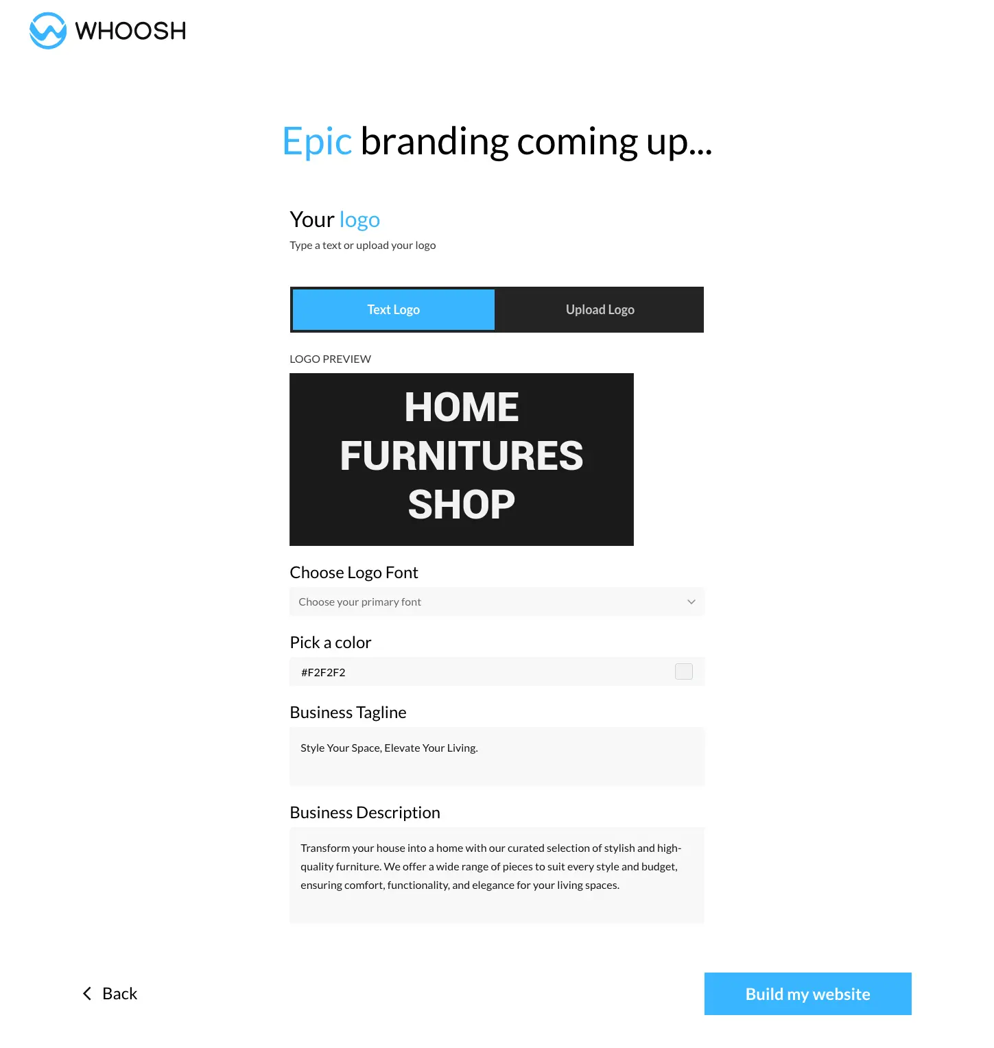 Upload your logo, choose your fonts and site colors